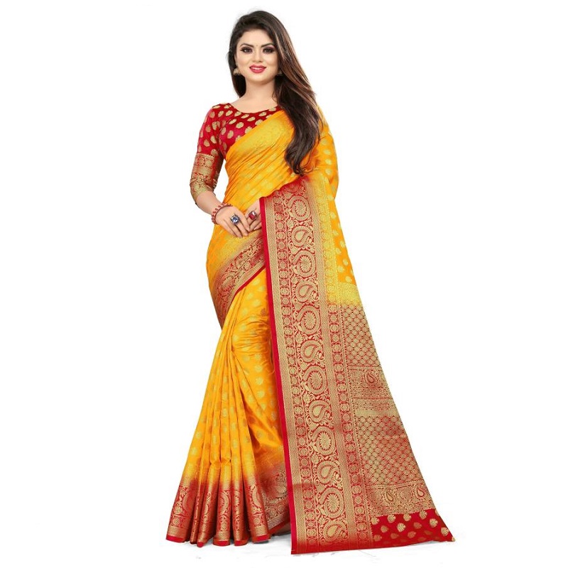 Woven Design Ethnic Motifs Zari Organza Saree – Inddus.com