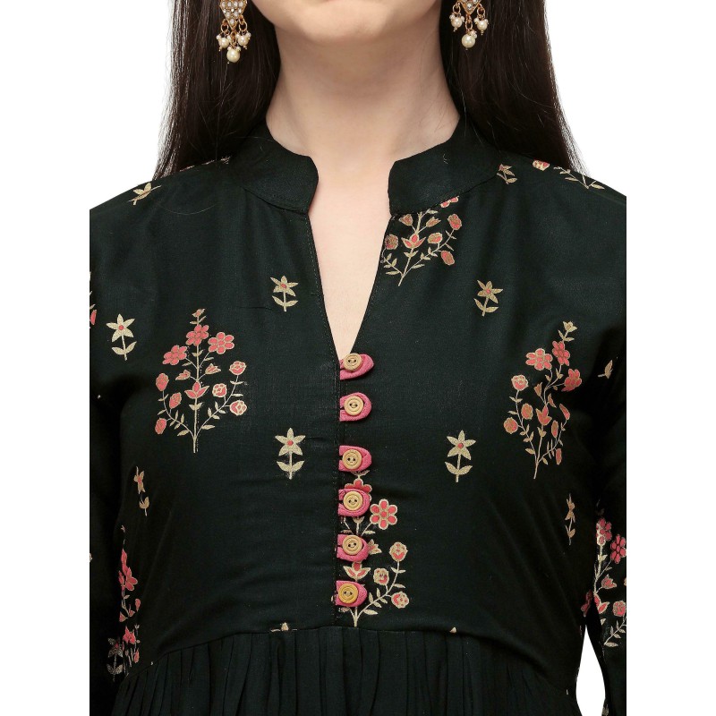 Beige and black rayon kurta with embroidery 